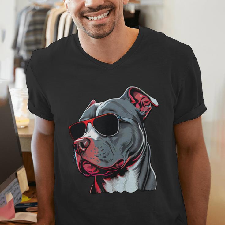 Dad Mom Cool Dog Sunglasses Pitbull Men's V-Neck T-Shirt