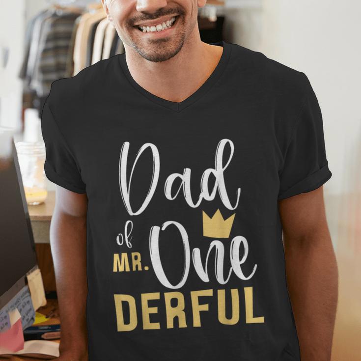 Dad Of Mr Onederful 1st Birthday First One-Derful Matching Men's V-Neck T-Shirt Dad Of Mr Onederful 1st Birthday First One-Derful Matching Men's V-Neck T-Shirt