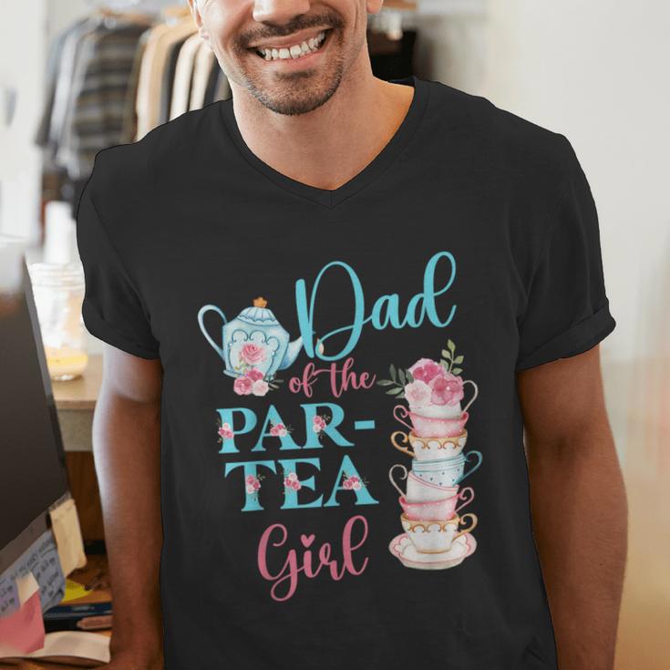 Dad Of The Par-Tea Girl Floral Tea Party Birthday Family Men's V-Neck T-Shirt