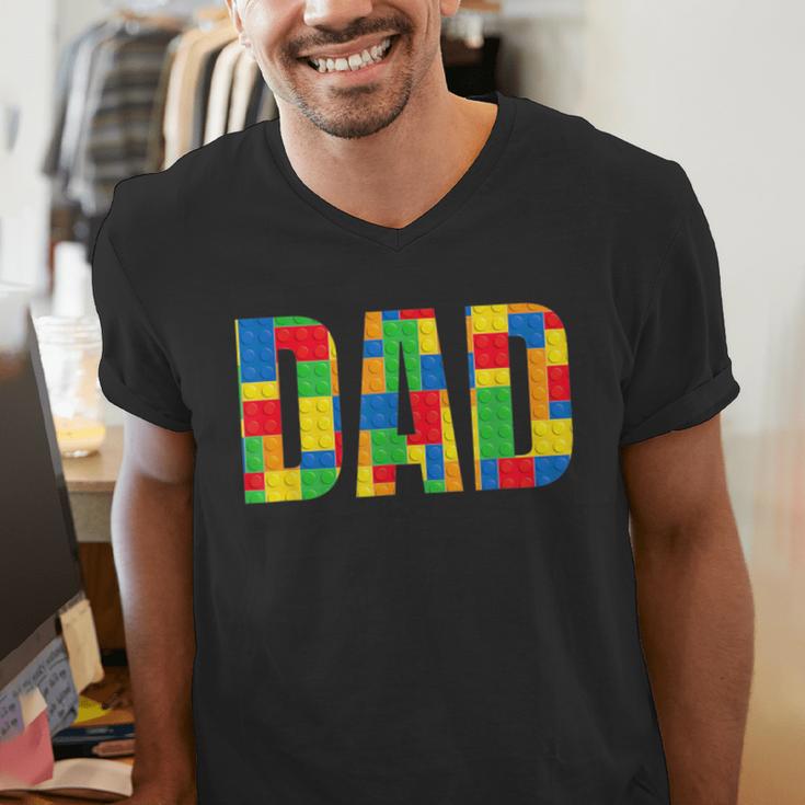 Dad Parent Brick Master Builder Building Blocks Set FamilyMen's V-Neck T-Shirt Dad Parent Brick Master Builder Building Blocks Set FamilyMen's V-Neck T-Shirt