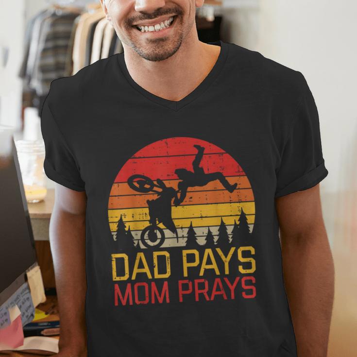 Dad Pays Mom Prays Dirt Bike Retro Motocross Boys Kids Men's V-Neck T-Shirt