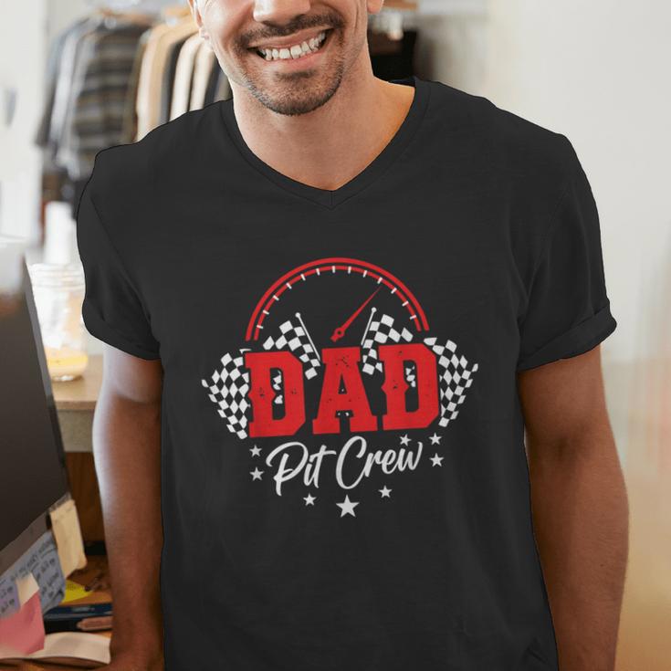 Dad Pit Crew Birthday Party Race Car Racing Family Matching Men's V-Neck T-Shirt