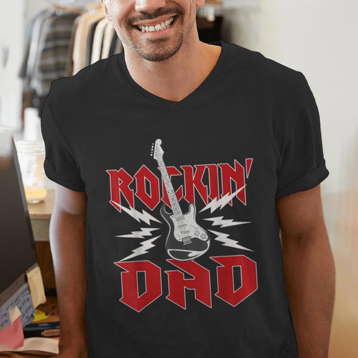 Dad Rockin One Birthday Family Matching Rock Guitar Men's V-Neck T-Shirt