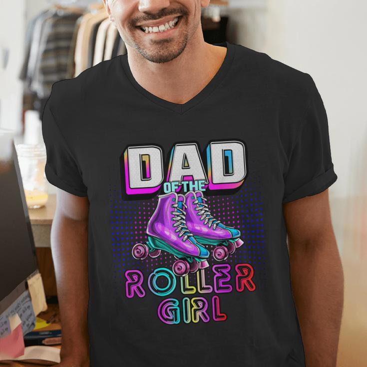 Dad Of Roller Girl Roller Skating Birthday Matching Family Men's V-Neck T-Shirt