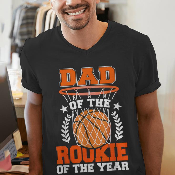 Dad Of Rookie 1st Basketball Bday Theme Matching Men's V-Neck T-Shirt