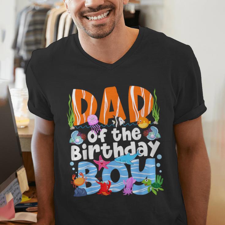 Dad Under Sea Birthday Party Boys Ocean Sea Animals Themed Men's V-Neck T-Shirt