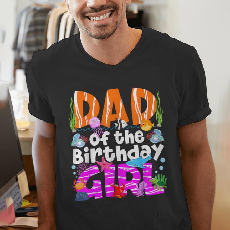 Dad Under Sea Birthday Party Girls Ocean Sea Animals Themed Men's V-Neck T-Shirt Dad Under Sea Birthday Party Girls Ocean Sea Animals Themed Men's V-Neck T-Shirt
