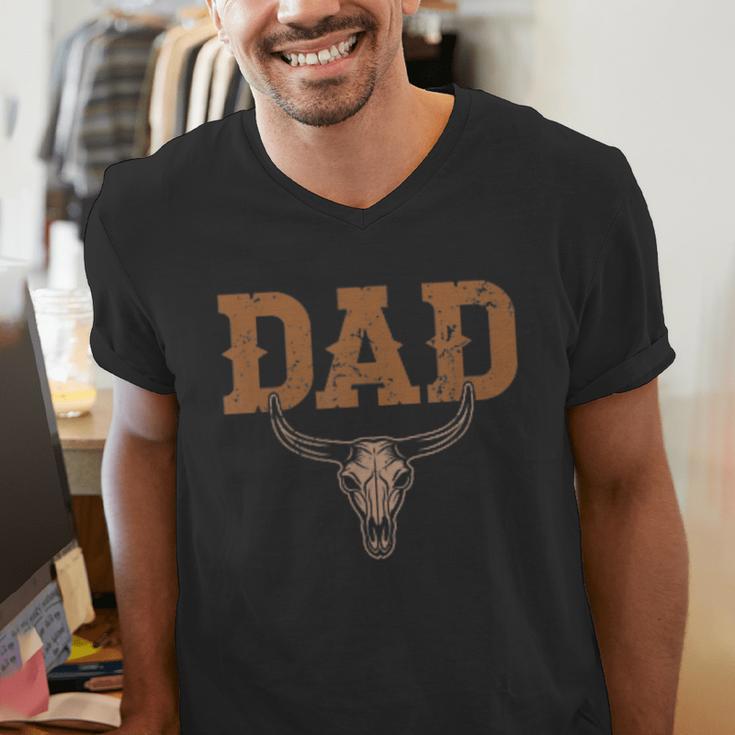 Dad Skull Fathers Day Shirt Western Rodeo Family Matching Men's V-Neck T-Shirt