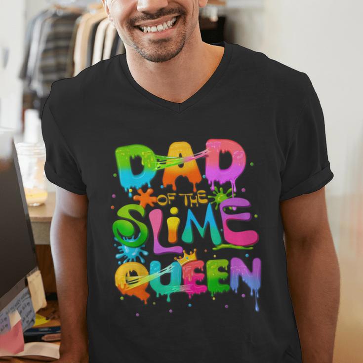 Dad Of The Slime Queen Birthday Family Matching Party Men's V-Neck T-Shirt