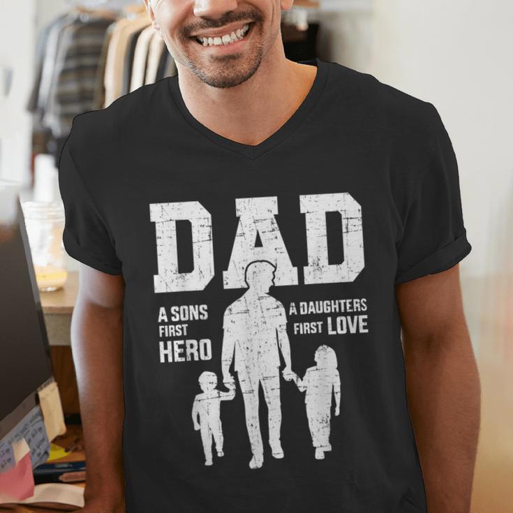 Dad Sons First Hero Daughter Love For Father's Day Men's V-Neck T-Shirt