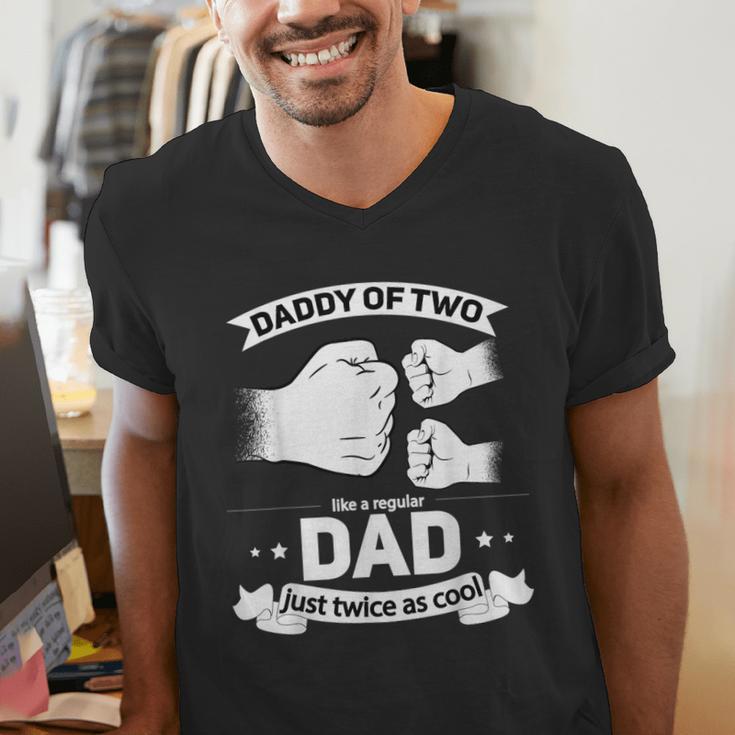 Dad Squared Fathers Day Dad Of Two Cool Daddy Of 2 Men's V-Neck T-Shirt