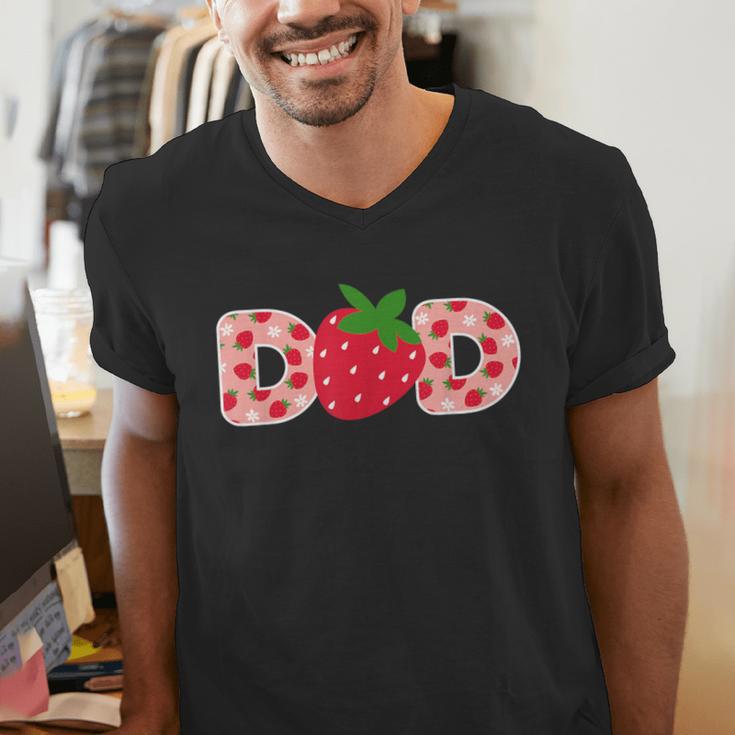 Dad Strawberry First Birthday Family Strawberry Men's V-Neck T-Shirt