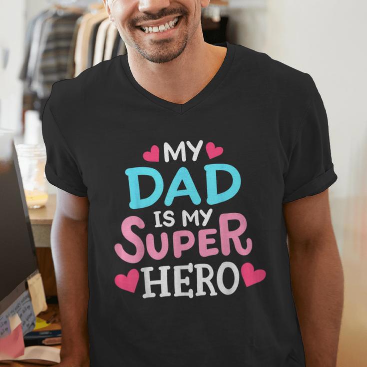 My Dad Is My Superhero Best Dad Father's Day Cool Kids Men's V-Neck T-Shirt