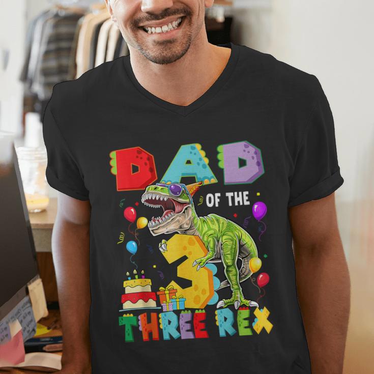 Dad Of The Three Rex 3Rd Birthday Boy Dinosaur T-Rex Men's V-Neck T-Shirt