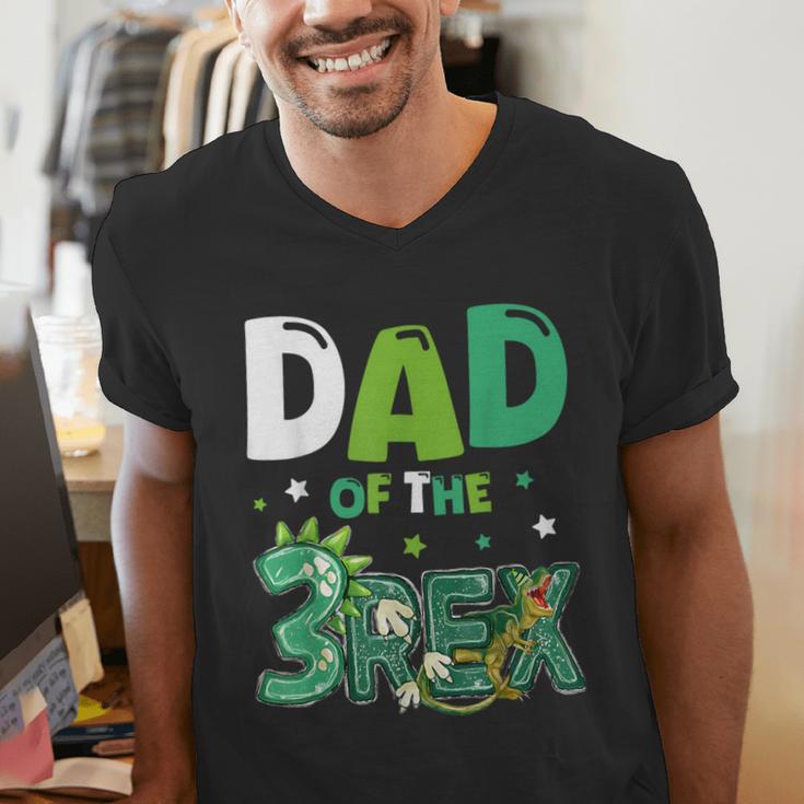 Dad Of The Three Rex Birthday Dinosaur Family Matching Men's V-Neck T-Shirt Dad Of The Three Rex Birthday Dinosaur Family Matching Men's V-Neck T-Shirt