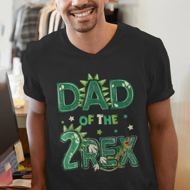 Dad Of The Two Rex Birthday Dinosaur Family Matching Men's V-Neck T-Shirt