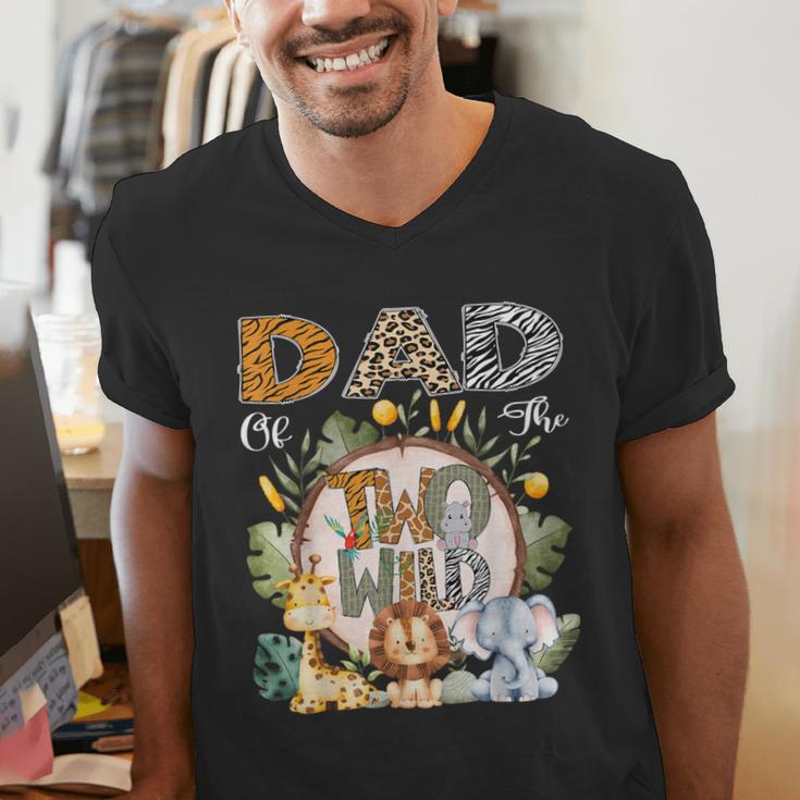 Dad Of The Two Wild Animal Safari 2Nd Birthday Party Men's V-Neck T-Shirt Dad Of The Two Wild Animal Safari 2Nd Birthday Party Men's V-Neck T-Shirt