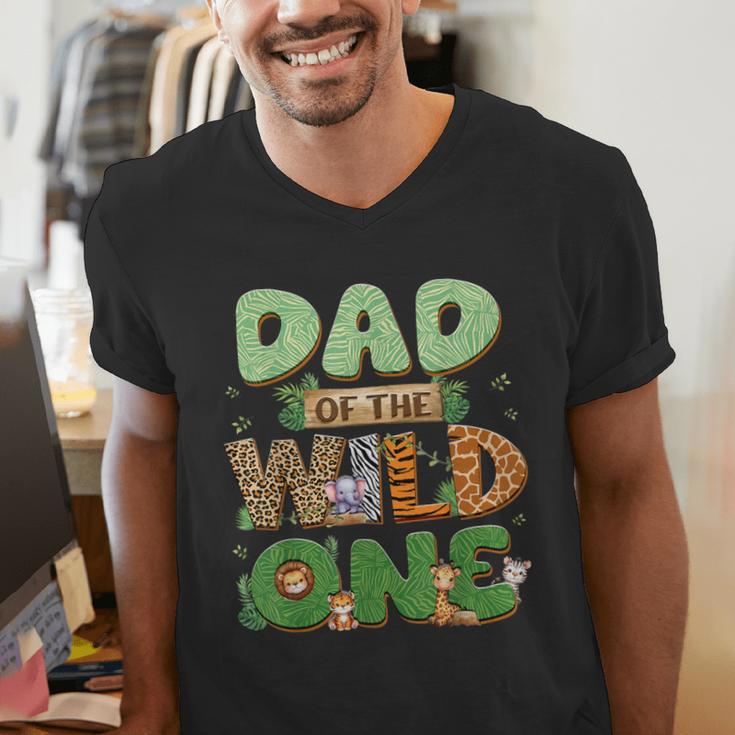 Dad Of The Wild One Birthday Family Matching Party Decor Men's V-Neck T-Shirt Dad Of The Wild One Birthday Family Matching Party Decor Men's V-Neck T-Shirt