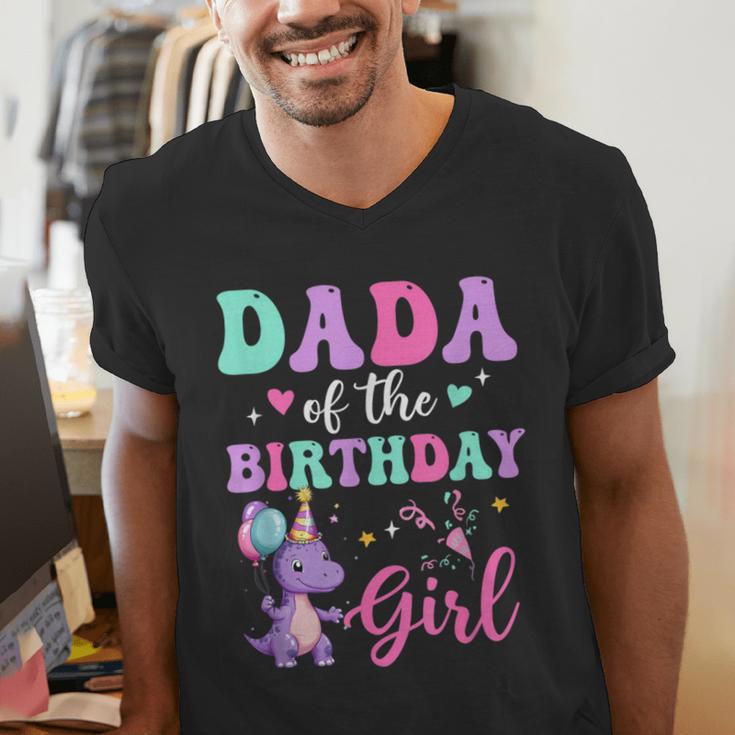 Dada Of The Birthday For Girl Dinosaur T-Rex Party Family Men's V-Neck T-Shirt