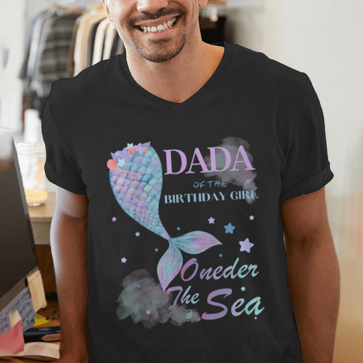 Dada Dad 1st Birthday Mermaid Oneder The Sea Family Matching Men's V-Neck T-Shirt