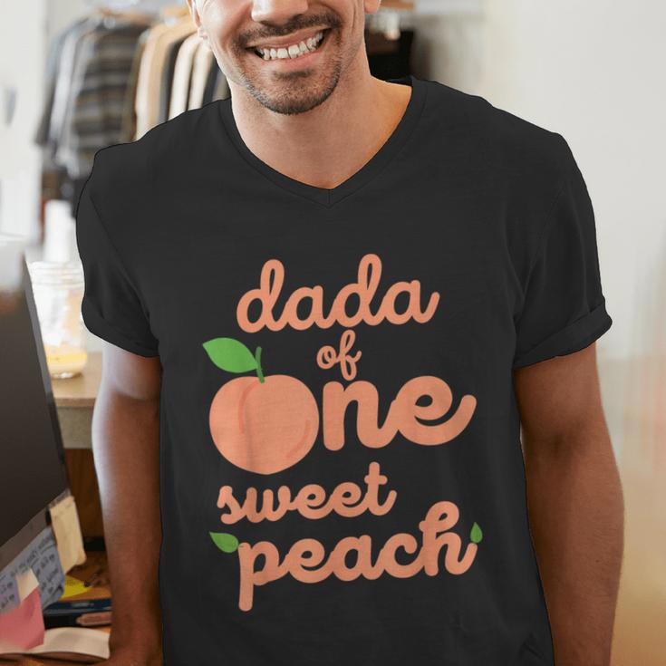 Dada Dad First Birthday One Sweet Peach Bday Family Matching Men's V-Neck T-Shirt