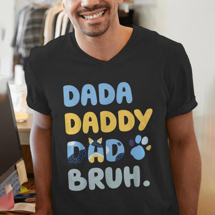 Dada Daddy Dad Bruh Fathers Day Blue Dog Men's V-Neck T-Shirt