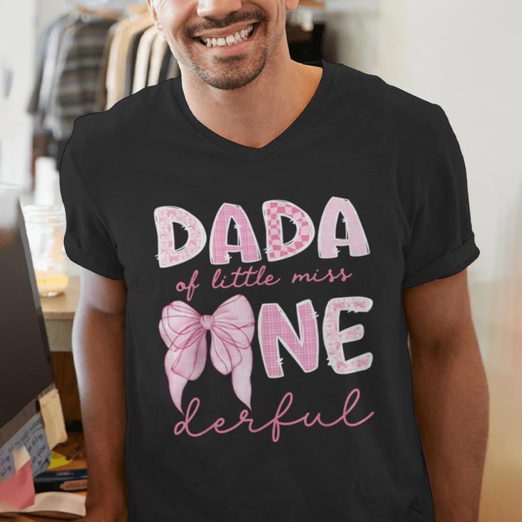 Dada Of Little Miss Onederful First Birthday Girl Bow Men's V-Neck T-Shirt Dada Of Little Miss Onederful First Birthday Girl Bow Men's V-Neck T-Shirt