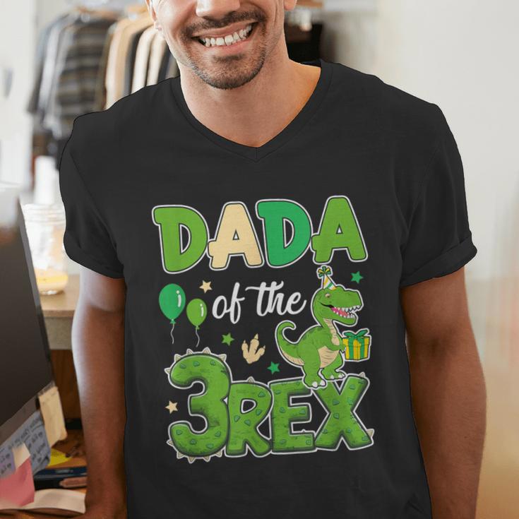 Dada Of The Three Rex Birthday Dinosaur Family Matching Men's V-Neck T-Shirt Dada Of The Three Rex Birthday Dinosaur Family Matching Men's V-Neck T-Shirt