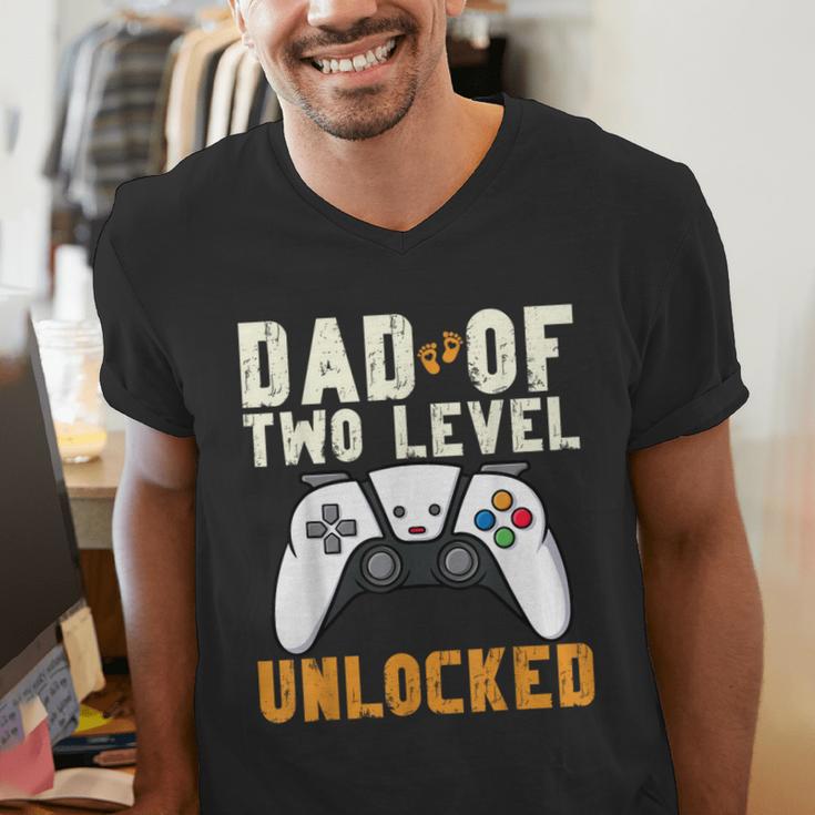 Daddy Again Leveled Up To Dad Of 2 Gamer Dad Level Unlocked Men's V-Neck T-Shirt Daddy Again Leveled Up To Dad Of 2 Gamer Dad Level Unlocked Men's V-Neck T-Shirt
