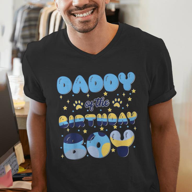 Daddy Of The Bday Boy Blue Dog Theme Party Family Matching Men's V-Neck T-Shirt Daddy Of The Bday Boy Blue Dog Theme Party Family Matching Men's V-Neck T-Shirt