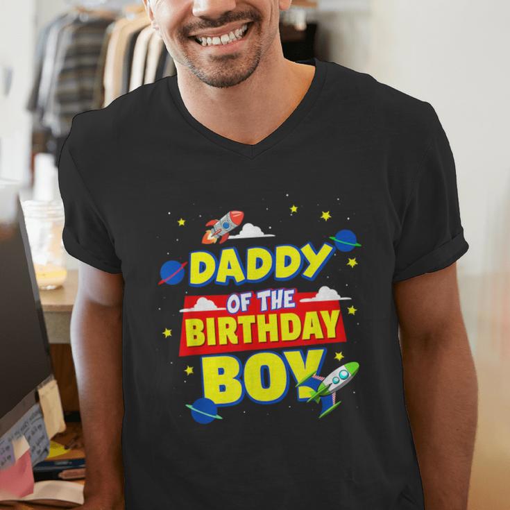Daddy Of The Birthday Astronaut Boy Outer Space Theme Party Men's V-Neck T-Shirt