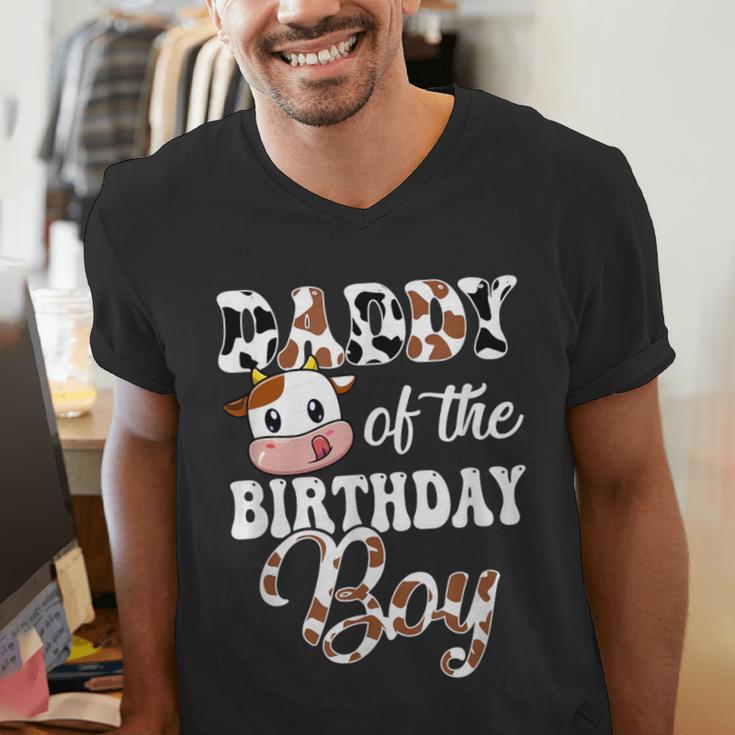 Daddy Of The Birthday Boy Cow Farm 1St Birthday Boy Men's V-Neck T-Shirt