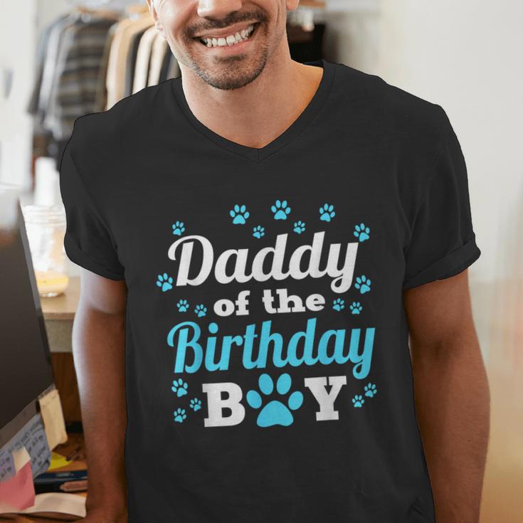 Daddy Of The Birthday Boy Dog Paw Bday Party Celebration Small Men's V-Neck T-Shirt