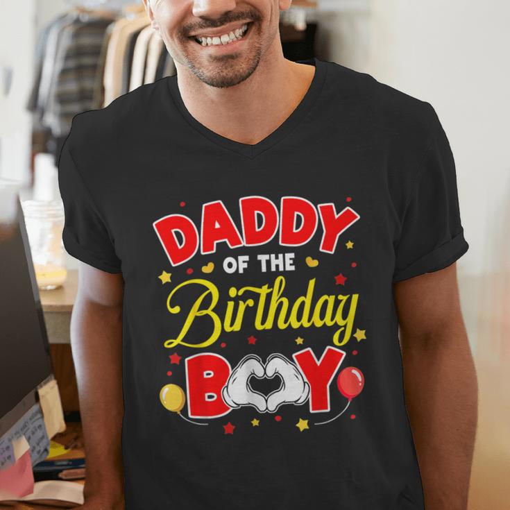 Daddy Of The Birthday Boy Matching Dad Son Family Birthday Men's V-Neck T-Shirt