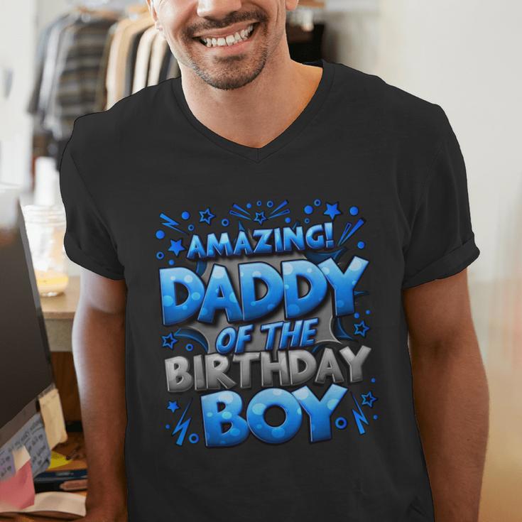 Daddy Of The Birthday Boy Matching Family Father Men's V-Neck T-Shirt Daddy Of The Birthday Boy Matching Family Father Men's V-Neck T-Shirt