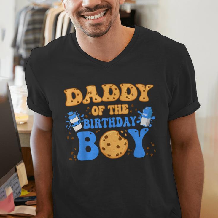 Daddy Of The Birthday Boy Milk And Cookies Lover Men's V-Neck T-Shirt