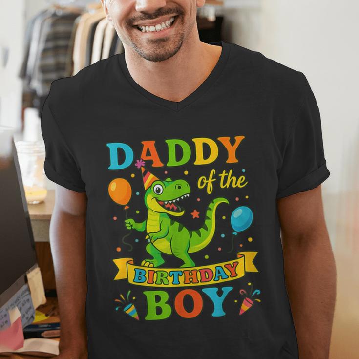Daddy Of The Birthday Boy T-Rex Dinosaur Birthday Party Men's V-Neck T-Shirt