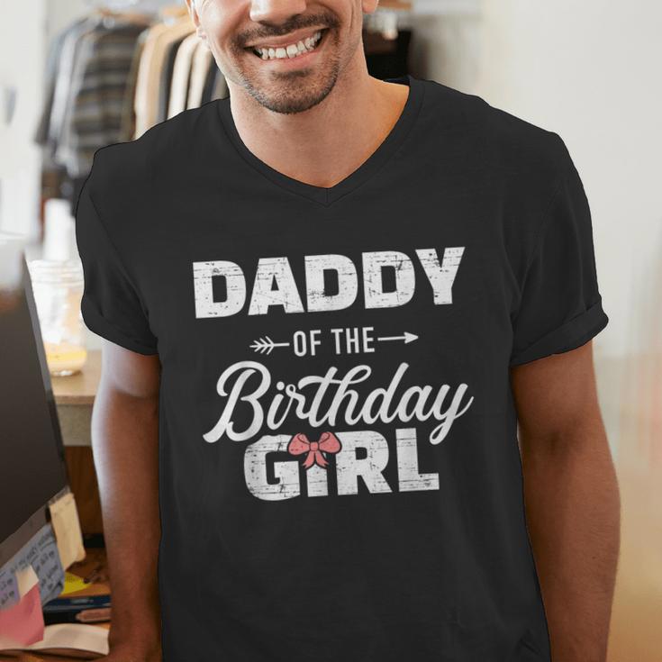 Daddy Of The Birthday Daughter Girl Matching Family For Dad Men's V-Neck T-Shirt