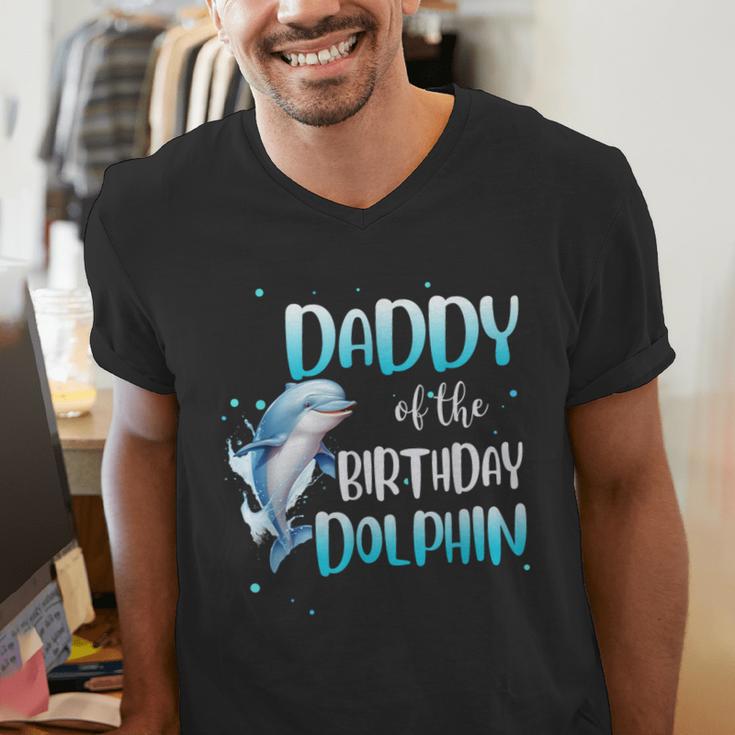Daddy Of The Birthday Dolphin Family Matching Party Squad Men's V-Neck T-Shirt