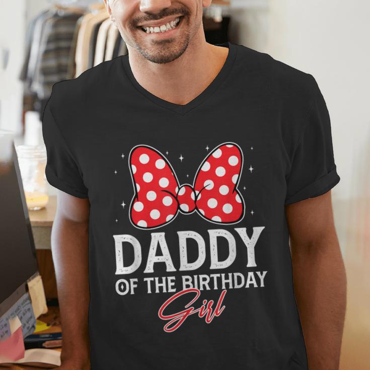 Daddy Of The Birthday Girl Cute Pink Bow Family Matching Men's V-Neck T-Shirt