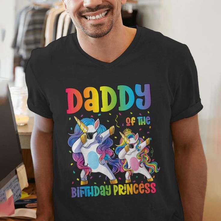 Daddy Of The Birthday Girl Dabbing Princess Unicorn Dad Men's V-Neck T-Shirt
