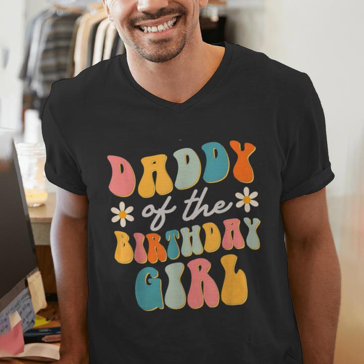 Daddy Of The Birthday Girl Groovy Themed Father Dad Men's V-Neck T-Shirt Daddy Of The Birthday Girl Groovy Themed Father Dad Men's V-Neck T-Shirt
