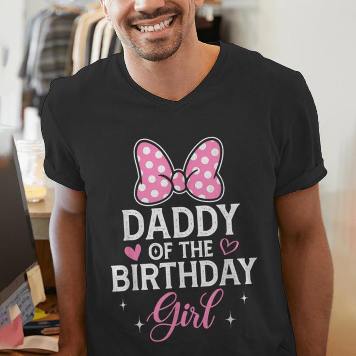 Daddy Of The Birthday Girl Pink Bow Birthday Family Matching Men's V-Neck T-Shirt