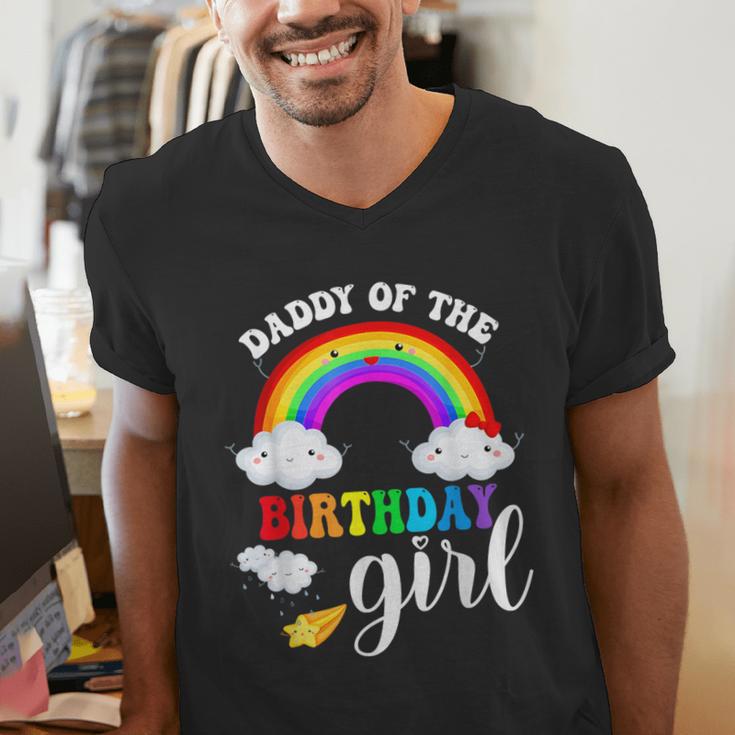Daddy Of The Birthday Girl Rainbow B-Day Matching Family Men's V-Neck T-Shirt