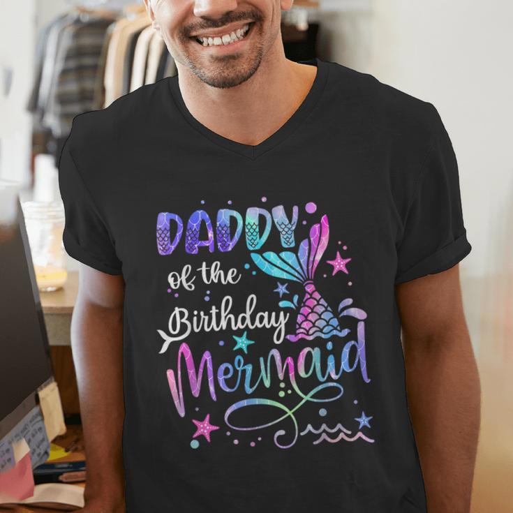 Daddy Of The Birthday Mermaid Matching Family Party Father's Men's V-Neck T-Shirt