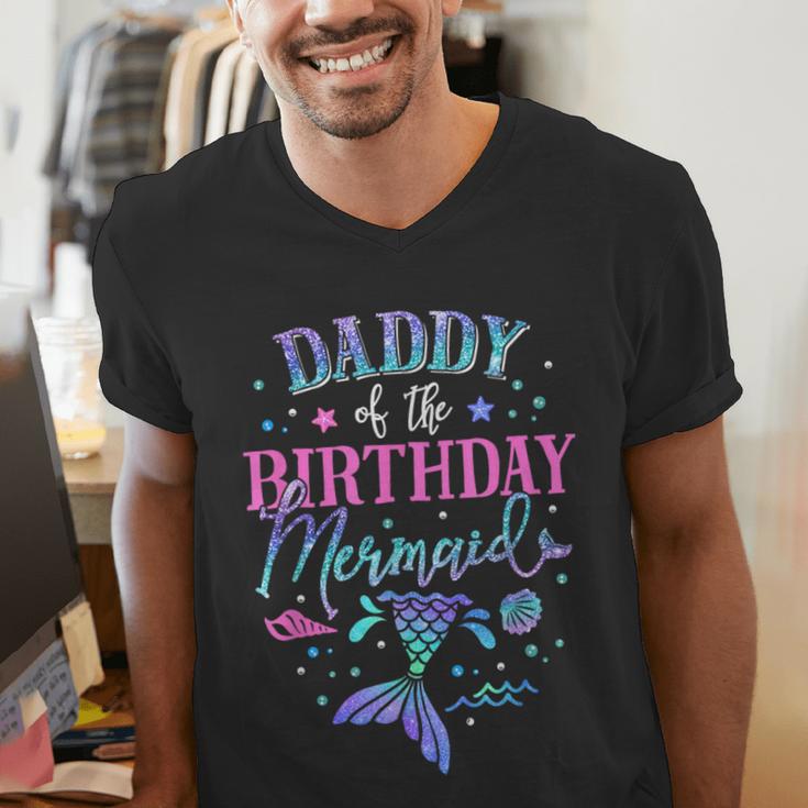 Daddy Of The Birthday Mermaid Party Matching Family Dad Men's V-Neck T-Shirt