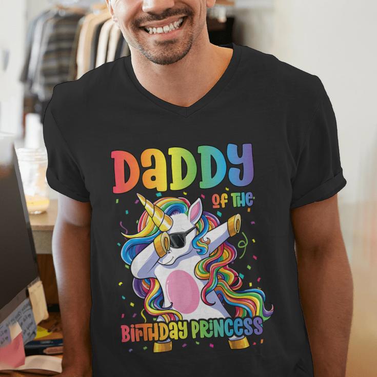 Daddy Of The Birthday Princess Girl Dabbing Unicorn Dad Men's V-Neck T-Shirt Daddy Of The Birthday Princess Girl Dabbing Unicorn Dad Men's V-Neck T-Shirt
