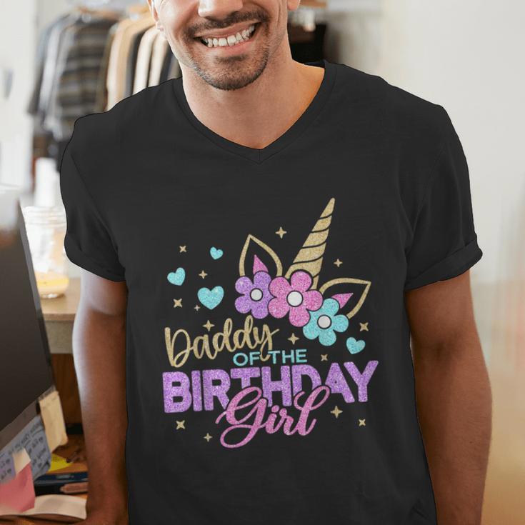 Daddy Of The Birthday Princess Girl Dad Unicorn Bday Party Men's V-Neck T-Shirt