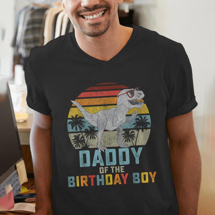 Daddy Dinosaur Of The Birthday Boy Dad Matching Family Men's V-Neck T-Shirt