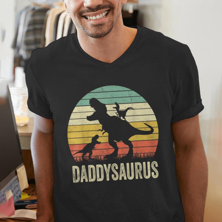 Daddy Dinosaur Daddysaurus 2 Kids For Dad Men's V-Neck T-Shirt Daddy Dinosaur Daddysaurus 2 Kids For Dad Men's V-Neck T-Shirt
